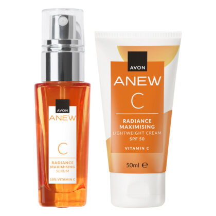 Avon RADIANCE MAXIMISING Serum met Vitamine C + RADIANCE MAXIMISING Vederlichte Dagcrème SPF 50 Set Avon RADIANCE MAXIMISING Serum met Vitamine C + RADIANCE MAXIMISING Vederlichte Dagcrème SPF 50 Set
